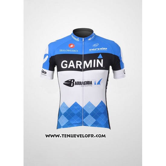 2012 Maillot Ciclismo Garmin Cervelo Blanc et Azur Manches Courtes et Cuissard